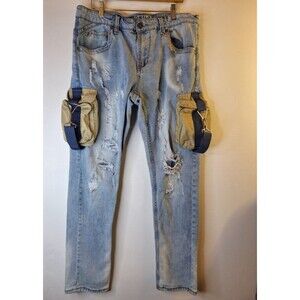 SMUGGLER'S MOON Hybrid Cargo Skinny Jeans Men's‎ 36x32 Distressed Grunge Skater